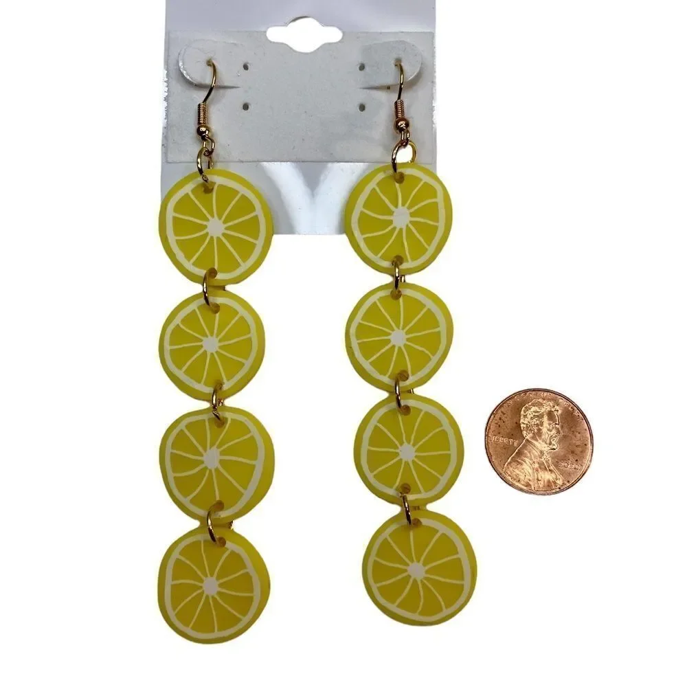 Lemon slices long drop earrings w/gold hardware. Sooo Cute!!